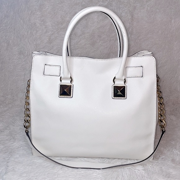 Michael Kors Hamilton Large Pyramid Studded Satchel Shoulder Bag Tote White - Picture 10 of 16